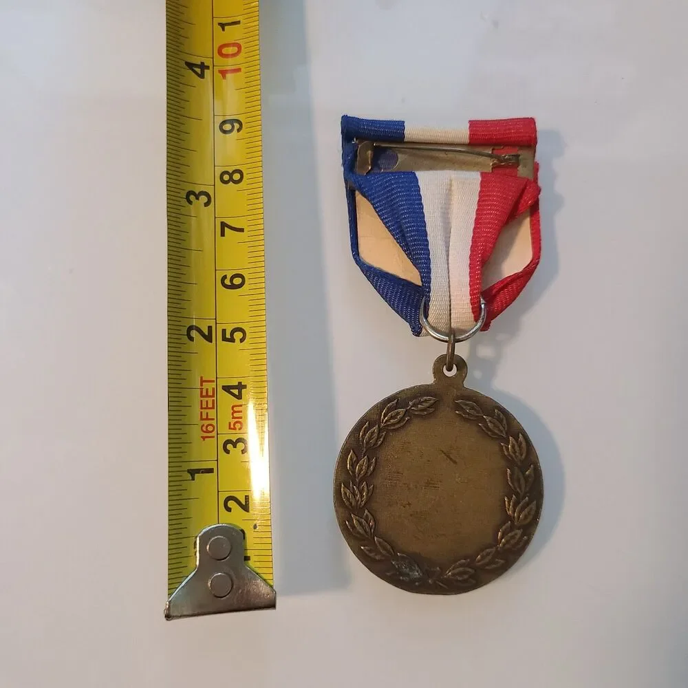 Vintage Football Sport Award Medal Ribbon Trophy Collectible Red White Blue